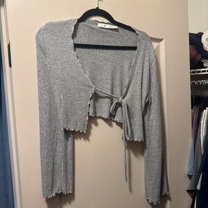 Grace Light Gray Women's Cardigan with Tie Front